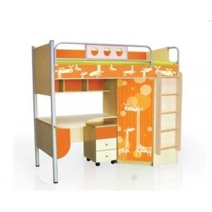 Мебель полосатый рейс - кровать чердак ПР-2 фотопечать (Жирафы) без выкатной тумбы