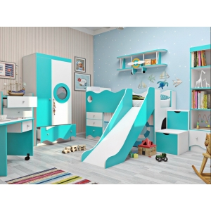 Мебель морячок - композиция 3: шкаф+стол+кровать-чердак+горка+ступени+стеллаж+полка
