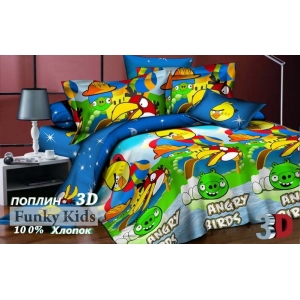 Комплект детского постельного белья  Энгри Бердз, 1,5 спальный, поплин, 3D