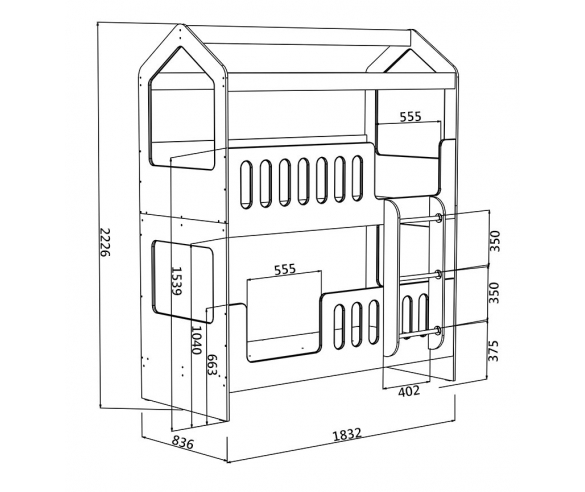 Схема с размерами кровати Сказка ДС-17 (спальное место 180х80см).