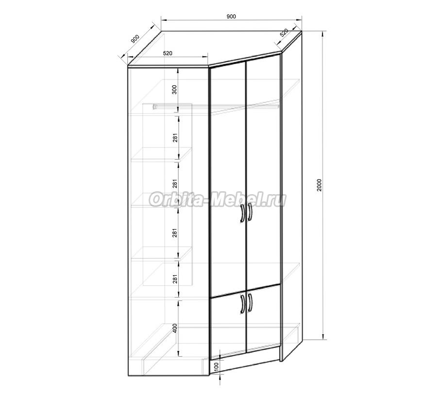 Схемы угловых шкафов размеры