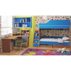 Детские комнаты Орбита-5, комп №6 орех НГ (франц. орех) -синиий