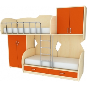 Мебельный комплект МКЛ 1-52(изголовье верхнего места и шкаф слева) лестница приобретается отдельно