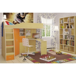 Мебель в детскую комнату Орбита-1 МЕДИУМ, (Бук/оранж ), спальное место 200х80