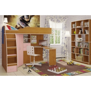 Мебель в детскую комнату Орбита-1 МЕДИУМ, (ольха/розовый), спальное место 200х80