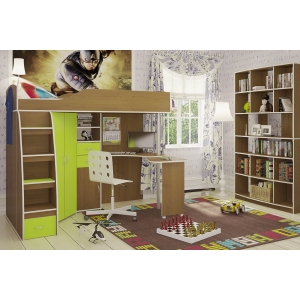 Мебель в детскую комнату Орбита-1  МЕДИУМ, (орех НГ/салатовый), спальное место 200х80