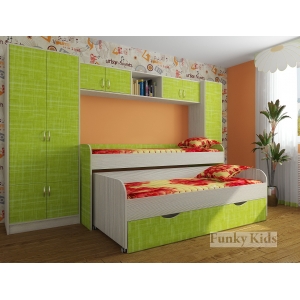 Кровать для двоих детей Фанки-8 + Модули СВ:(шкаф 13/2 + мост 13/50 + шкаф 13/10)