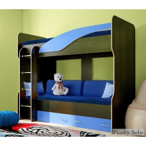 Детская двухъярусная кровать Фанки Соло 4 со сп.местом 200х80 см Венге/Голубой