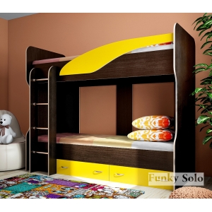 Детская двухъярусная кровать Фанки Соло 4 со сп.местом 200х80 см Венге/Желтый