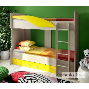 Детская двухъярусная кровать Фанки Соло 4 со сп.местом 200х80 см Дуб кремона/Желтый