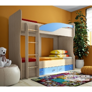 Детская двухъярусная кровать Фанки Соло 4 со сп.местом 200х80 см Дуб кремона/Голубой