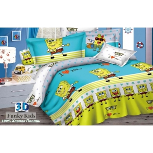 Комплект детского постельного белья  Спанч Боб, 1,5 спальный, поплин, 3D