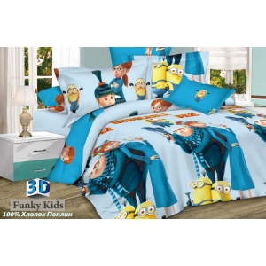 Комплект детского постельного белья  Миньоны, 1,5 спальный, поплин, 3D
