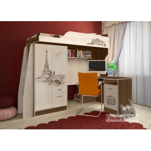 Кровать-чердак с письменным столом Фанки Тревел