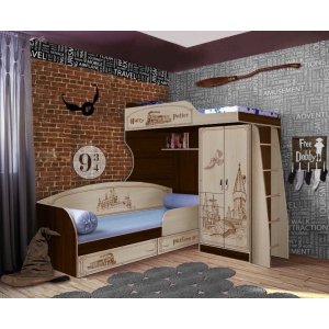 Кровать-чердак с одноярусной кроватью и бортиком Волшебник