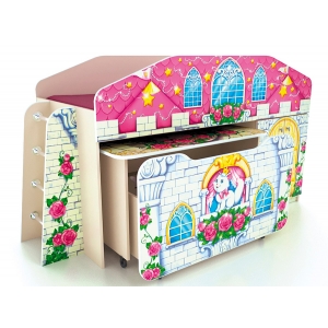 Кровать чердак с ящиком и столиком Замок Принцессы