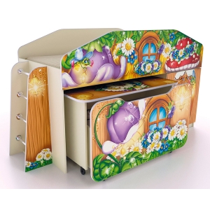 Лесная сказка - кровать чердак с выкатным ящиком и письменным столом 