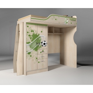 Кровать-чердак для детей Футбол со шкафом и нишей