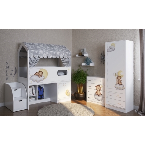 Кровать-чердак Сказка со шкафом, комодом и тумбой