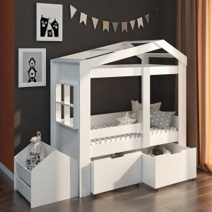 Кровать-домик Сказка с окошком и высокими ящиками 