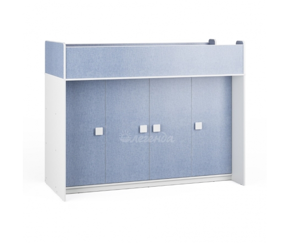 Кровать чердак со шкафом Легенда 43.5 корпус белый / фасад голубой.