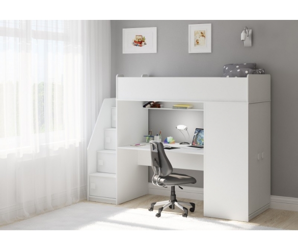 Детская кровать со шкафом и столом Легенда F606.3 в белом цвете