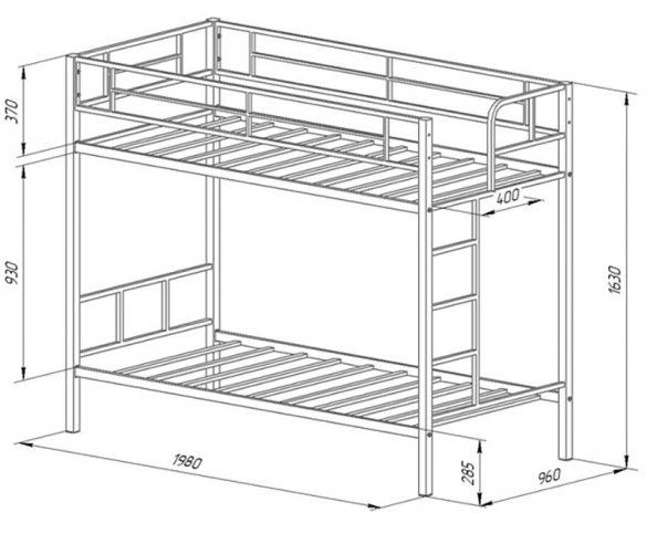 Схема двухъярусной металлической кровати Севилья