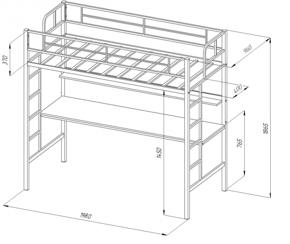 Схема кровати-чердака Севилья №1 с размерами