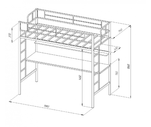 Схема с размерами кровати-чердака Севилья