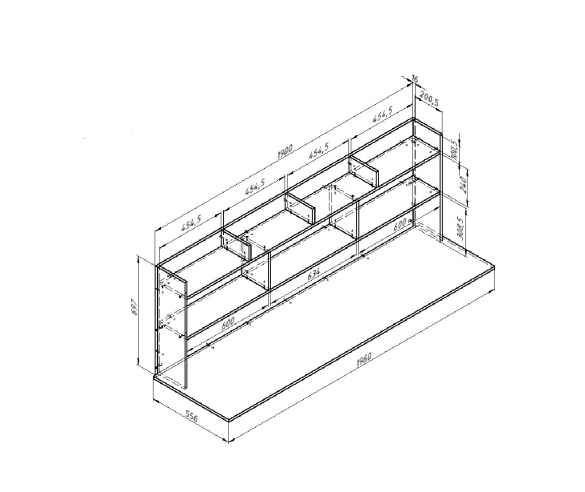 Схема рабочего стола и полок для кровати Севилья
