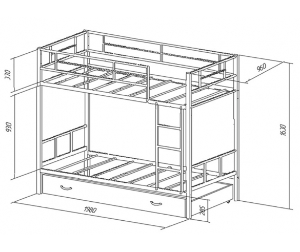 Схема двухъярусной кровати Севилья №2 с ящиком
