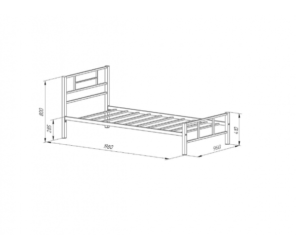 Схема с размерами кровати Кадис 190х90см 