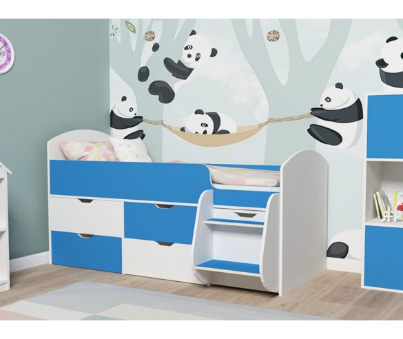 Детская кровать Малыш 7: цвет белый с голубым