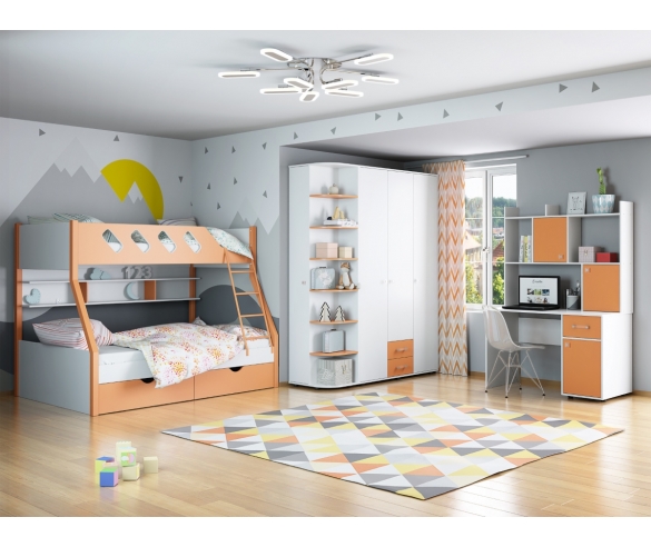 Детская комната Дельта для двух детей Белый/Оранжевый