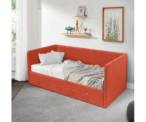 Мягкая кровать Сарта в оранжевом цвете обивки