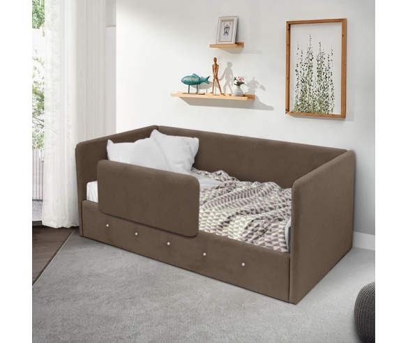 Кровать Сарта с бортиком от падения в коричневом цвете