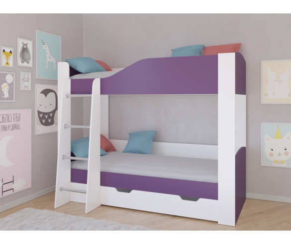 Двухъярусная кровать Астра 2 , корпус белый / фасад фиолетовый