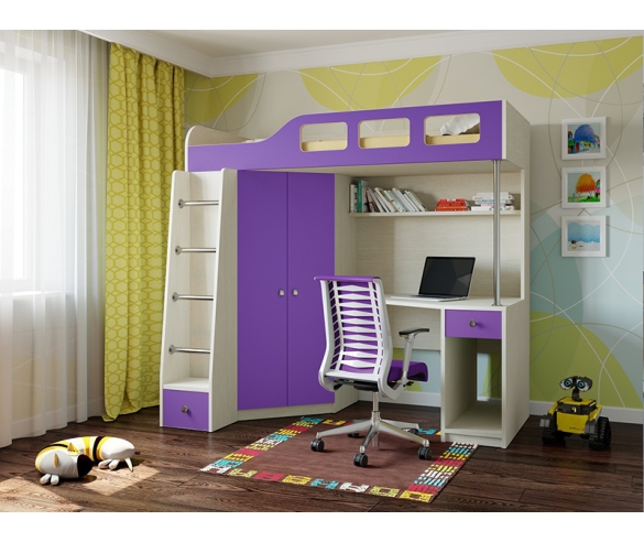 Кровать-чердак Астра 7 с фиолетовыми фасадами