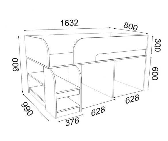 Кровать-чердак Астра 9 - схема с размерами