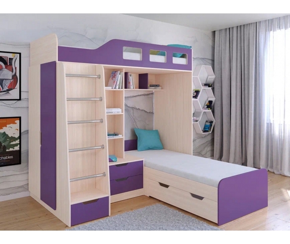 Кровать Астра 4 - цвет корпуса Дуб молочный/Фиолетовый