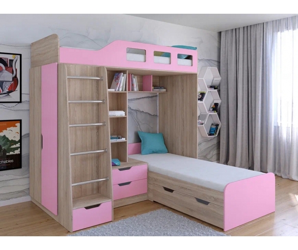 Кровать Астра 4 - цвет корпуса Дуб Сонома/Розовый