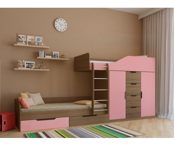 Кровать Астра 6: цвет корпуса Дуб Шамони, цвет фасада Розовый