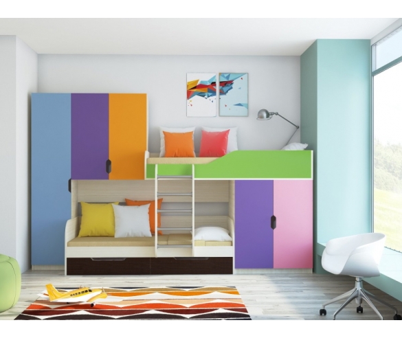 Двухъярусная кровать Лео в цветном исполнении