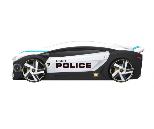 Кровать-машина Лексус Полиция вид сбоку с колесами