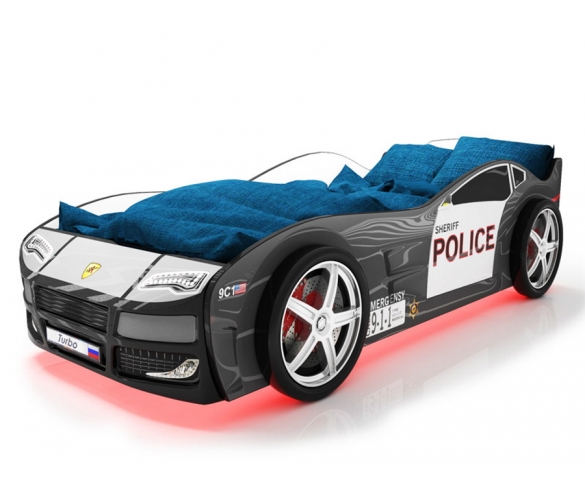 Кровать-машина Турбо Полиция 2 вид сбоку с колесами