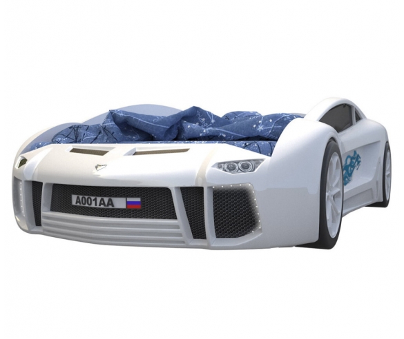 Кровать машина с подсветкой фар Ламборджини, цвет белый.