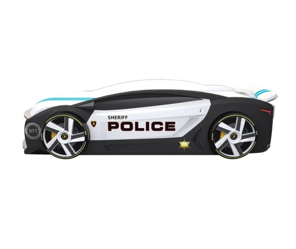 Кровать-машина Манго БМВ Полиция вид сбоку с колесами
