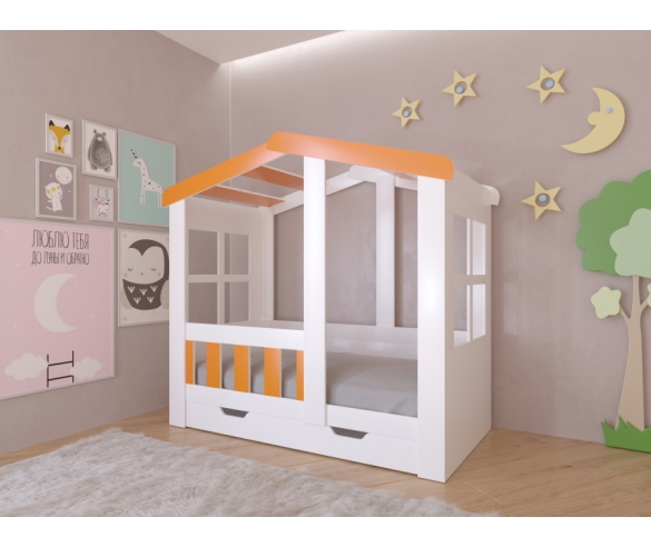 Детская кровать Домик Астра в оранжевом цвете 