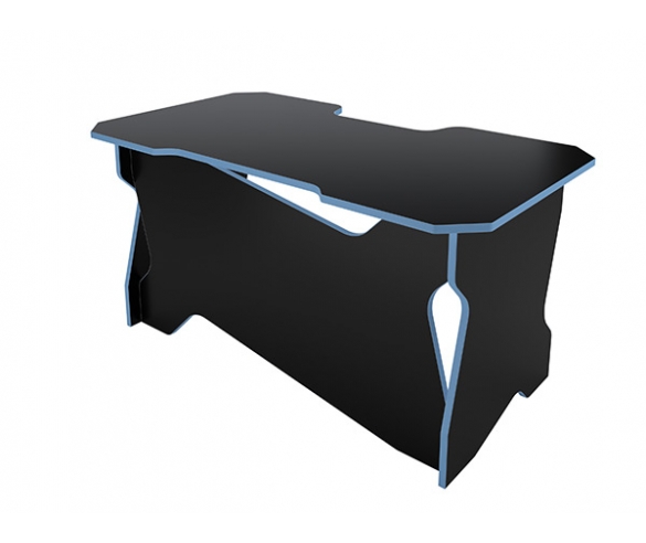 Игровой письменный стол в черном цвете с голубой кромкой