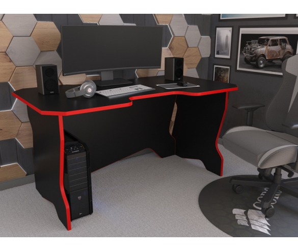 Игровой компьютерный стол для детей в черном цвете с красной кромкой